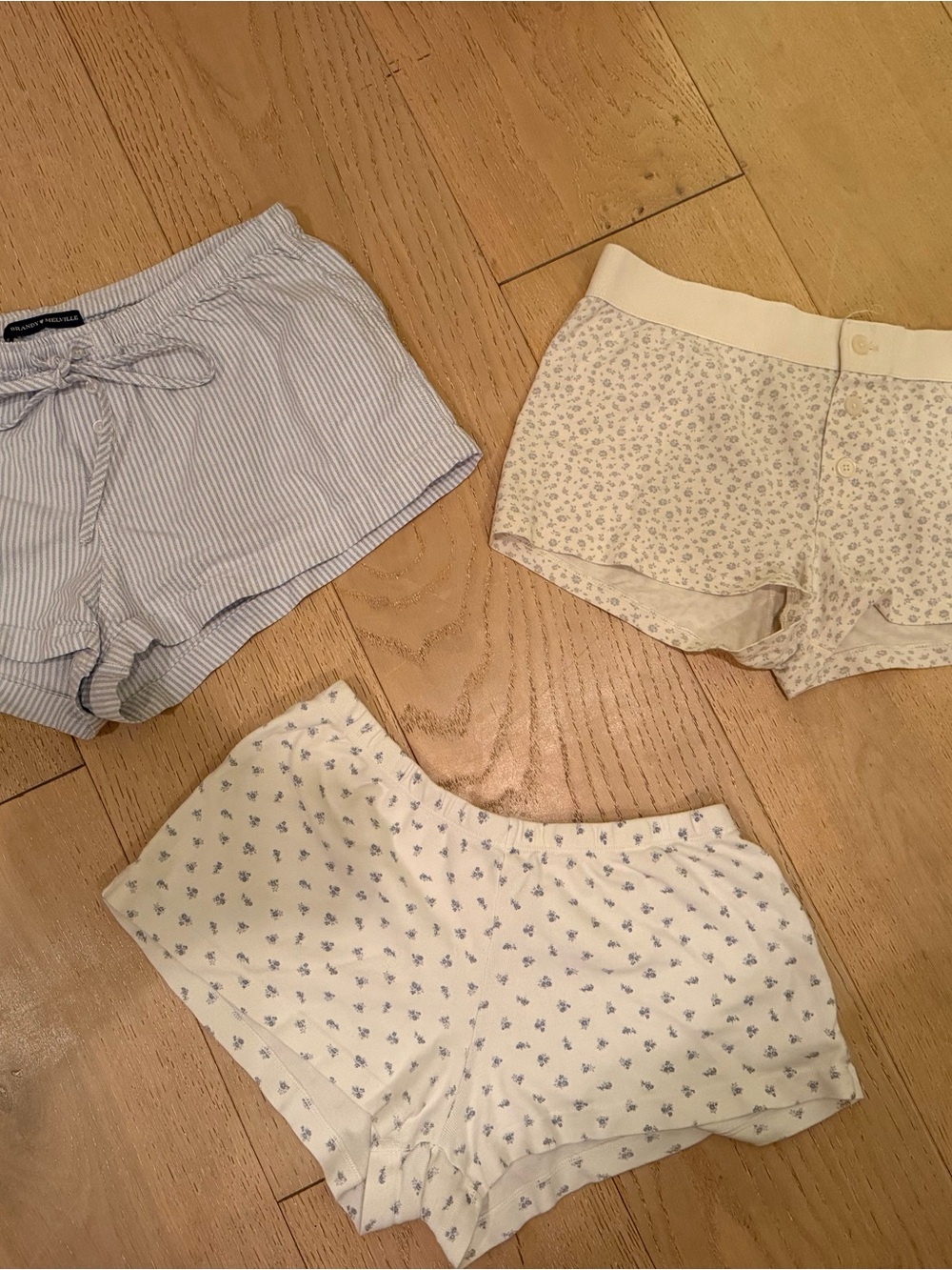 Brandy Melville Light Blue & Cream Cotton Sleep Shorts Trio
